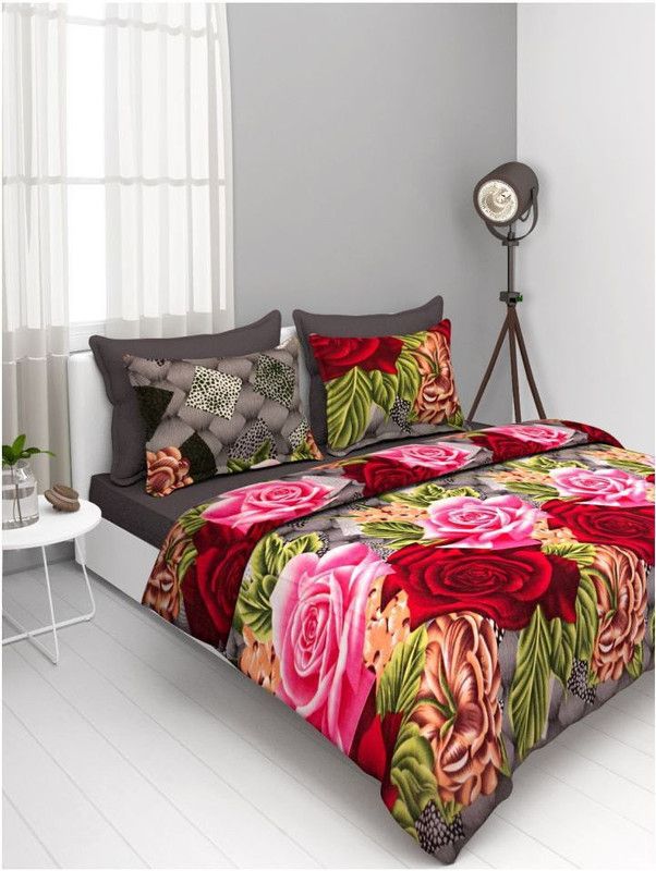 Growing Decorishing 140 TC Microfiber Double Floral Flat Bedsheet  (Pack of 1, Multicolor)