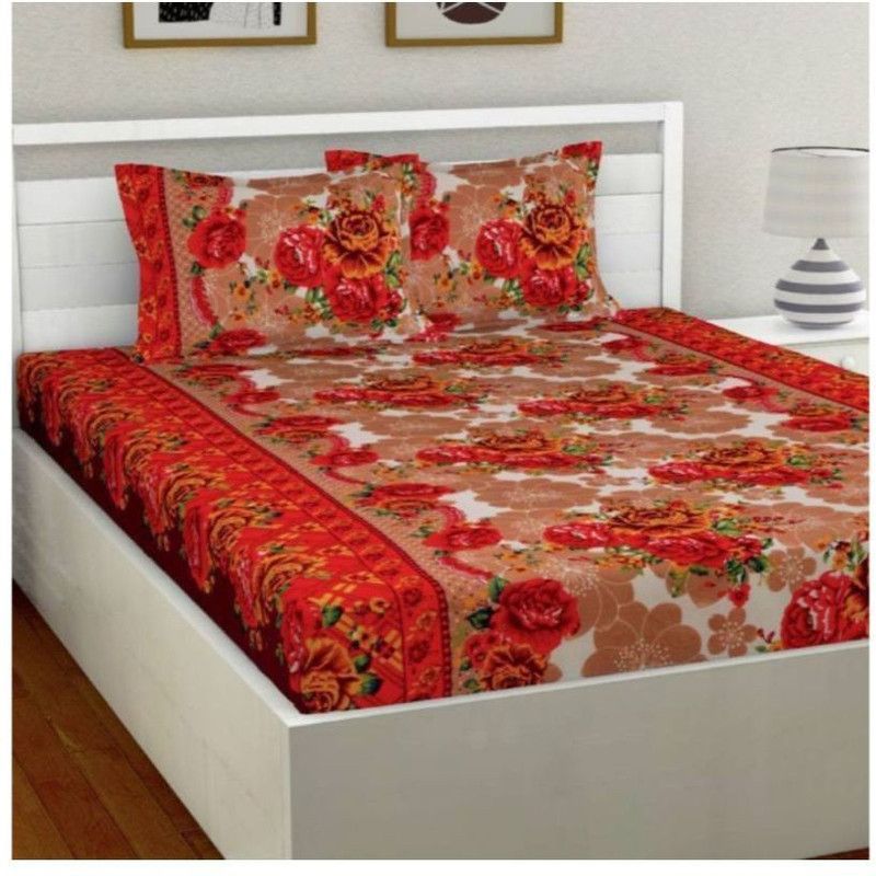 New panipat textile zone 104 TC Polycotton Double Floral Fitted (Elastic) Bedsheet  (Pack of 1, Mulicolor)