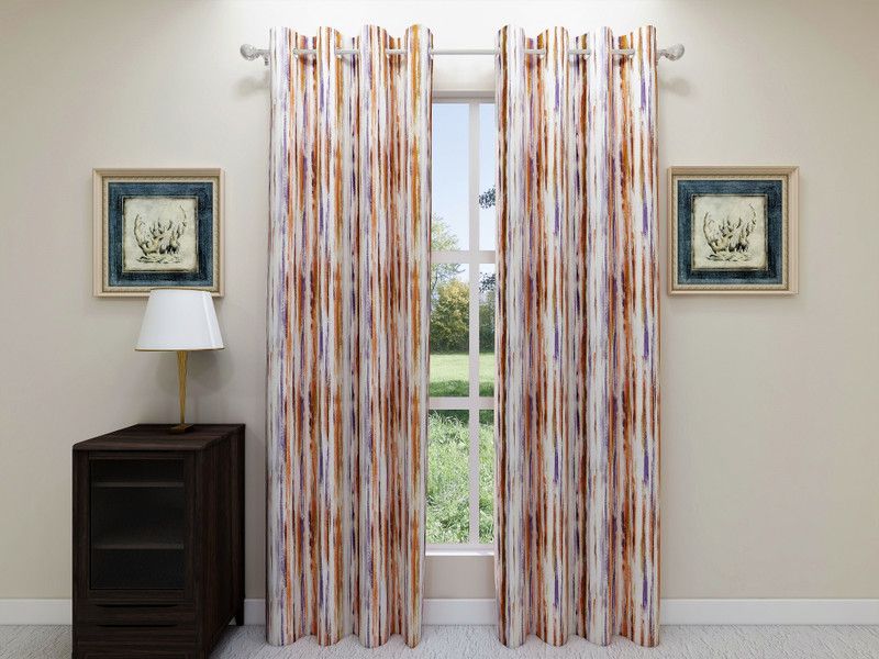 Floating Walls Furnishings 167 cm (5 ft) Cotton Window Curtain (Pack Of 2)  (Striped, Multicolor)