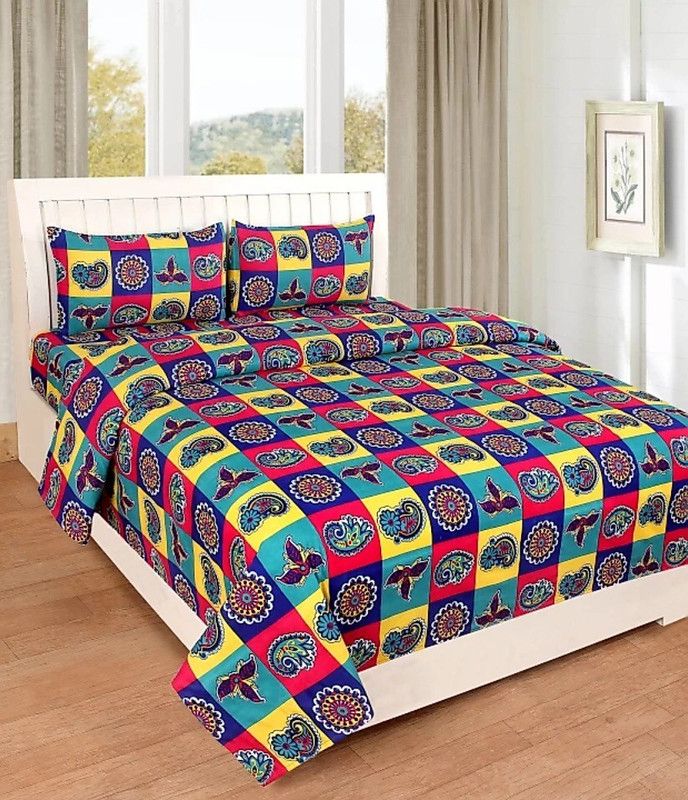 Nakshu 144 TC Polycotton Double Self Design Flat Bedsheet  (Pack of 1, Multicolor10)