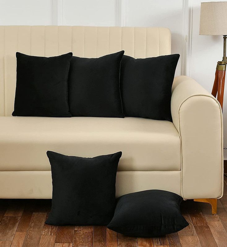SLEEKERA2Z Microfibre Solid Cushion Pack of 5  (Black)