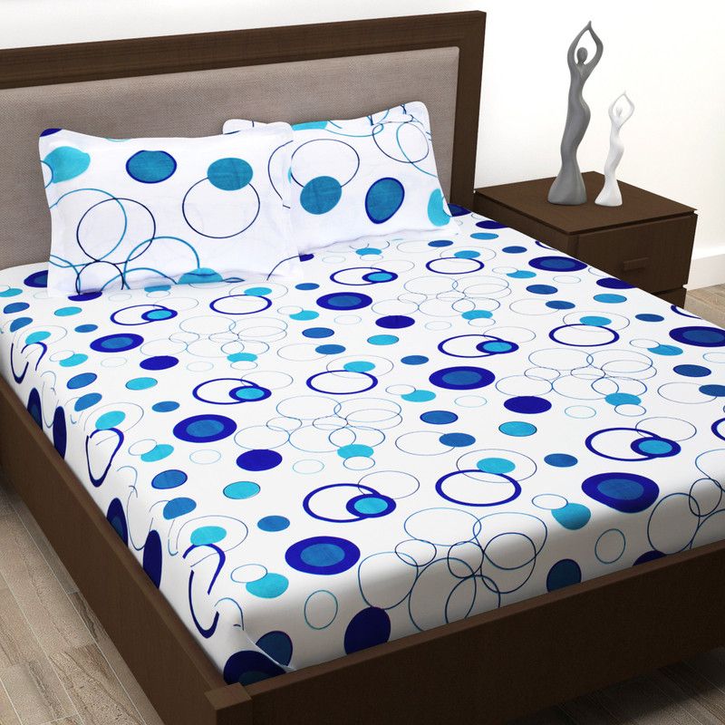 Story@home 186 TC Cotton Double Polka Flat Bedsheet  (Pack of 1, White)