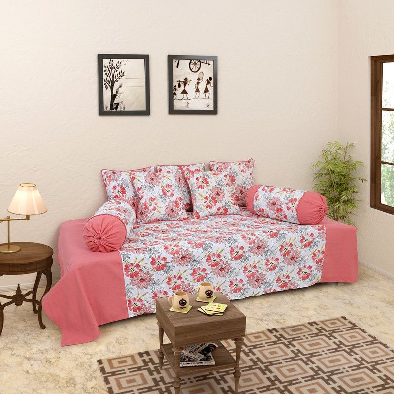 Soumya Furnishings Cotton Floral Diwan Set  (Multicolor)