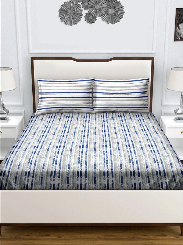 BELLA CASA 180 TC Cotton King Abstract Flat Bedsheet  (Pack of 1, Blue)