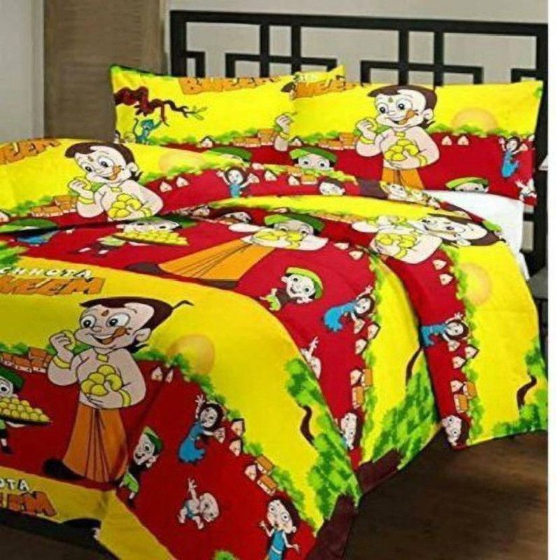 Welshop 145 TC Microfiber Double Printed Flat Bedsheet  (Pack of 1, Yellow)
