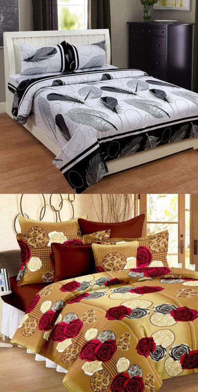 SHAKRIN 160 TC Polycotton Double 3D Printed Flat Bedsheet  (Pack of 2, Brown)