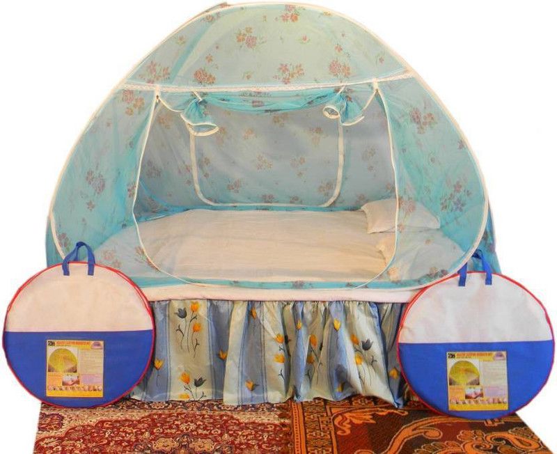 HOMELORE Polyester Adults Washable Foldable Printed Double bed Mosquito Net  (Blue, Tent)