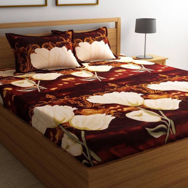shorye 120 TC Polycotton Double Printed Flat Bedsheet  (Pack of 1, Red)