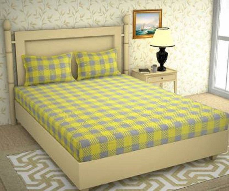 shyokand 166 TC Polycotton Double Checkered Fitted (Elastic) Bedsheet  (Pack of 1, Green)