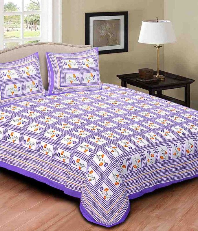 Jaipuri Print 151 TC Cotton Double Floral Flat Bedsheet  (Pack of 1, Multicolor)