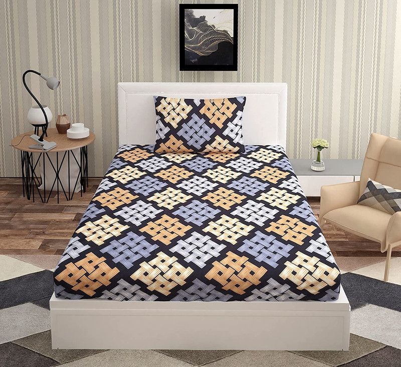 aashiyana sajona 180 TC Microfiber Single Geometric Fitted (Elastic) Bedsheet  (Pack of 1, Multicolor)