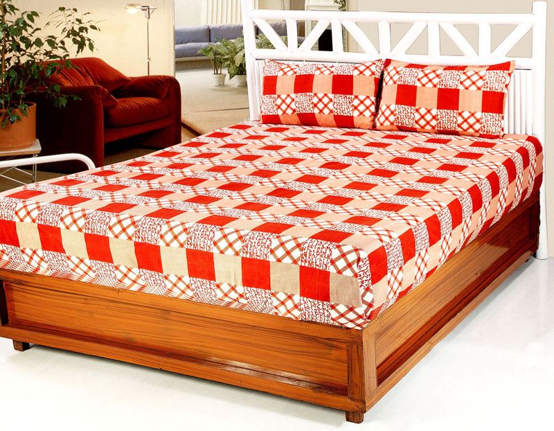Welhouse India 144 TC Polycotton Double Checkered Flat Bedsheet  (Pack of 3, Multicolor)