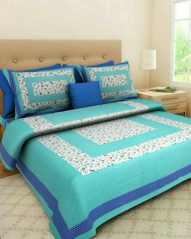 peace way 228 TC Cotton Double Printed Flat Bedsheet  (Pack of 1, Sea Green)