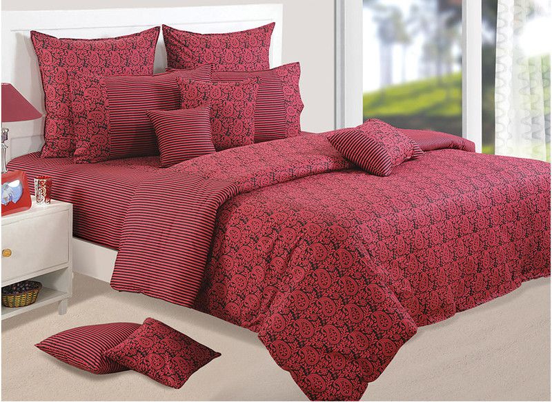 SWAYAM 210 TC Cotton Double Printed Bedsheet  (Pack of 1, Maroon)