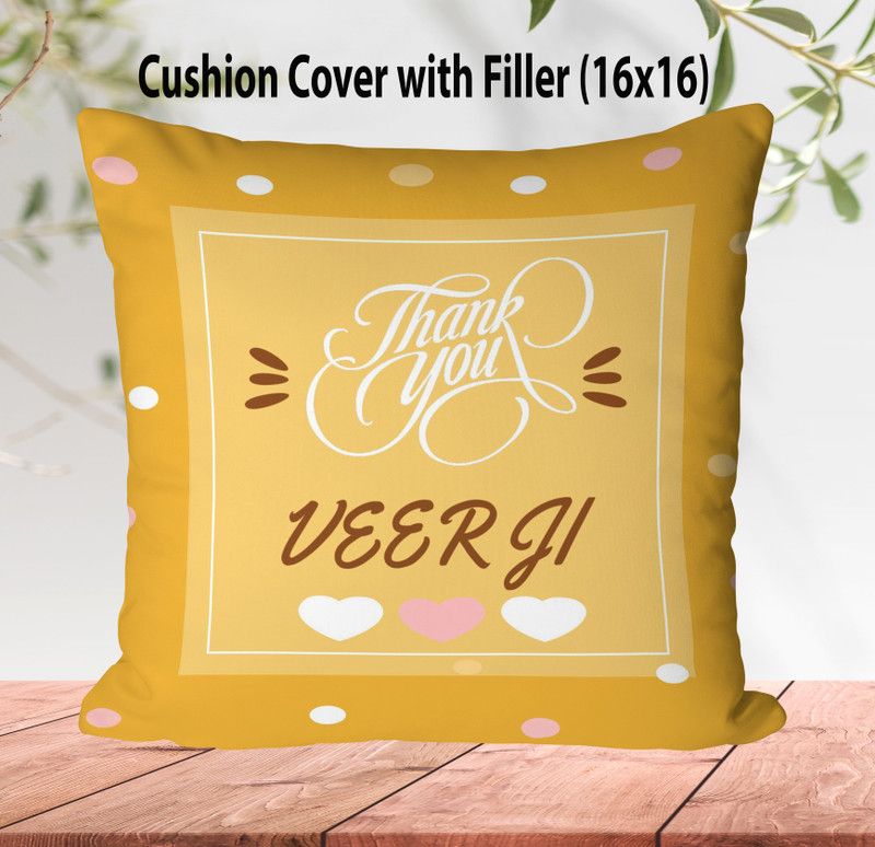 NH10 DESIGNS Veer Ji Printed Cushion Pillow For Veer Ji 16x16 inch TY16CU 116 Microfibre Solid Cushion Pack of 1  (White)