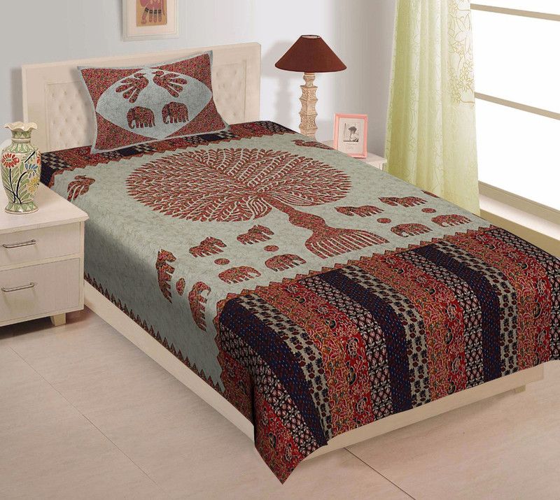 PK 144 TC Cotton Single Floral Flat Bedsheet  (Pack of 1, Pink)