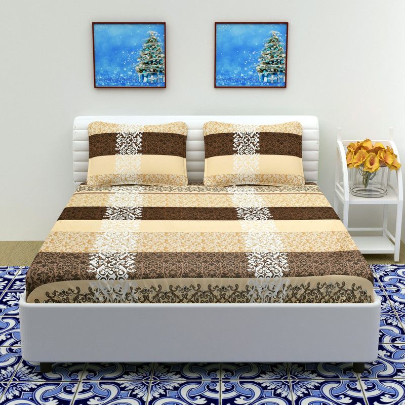 BELVOSTUM 144 TC Cotton Double Printed Flat Bedsheet  (Pack of 1, Beige)