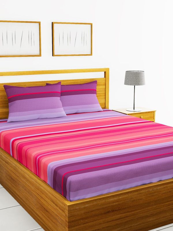 Bianca 110 TC Cotton Double Checkered Flat Bedsheet  (Pack of 1, PINK/MULTI)