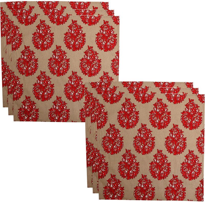 Table Napkin Cotton(18 * 18 INCHES), Perfect for Gifting and upgrading Your Home décor Beige, Red Napkins  (6 Sheets)