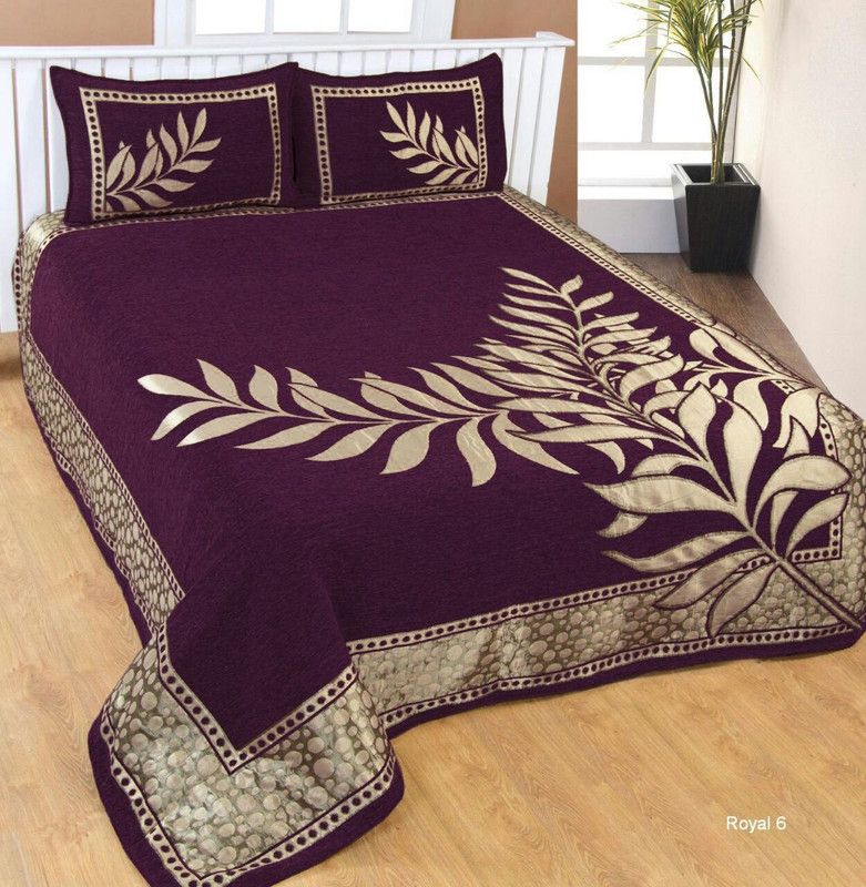 Freshfromloom 200 TC Velvet Double Floral Flat Bedsheet  (Pack of 1, Purple)