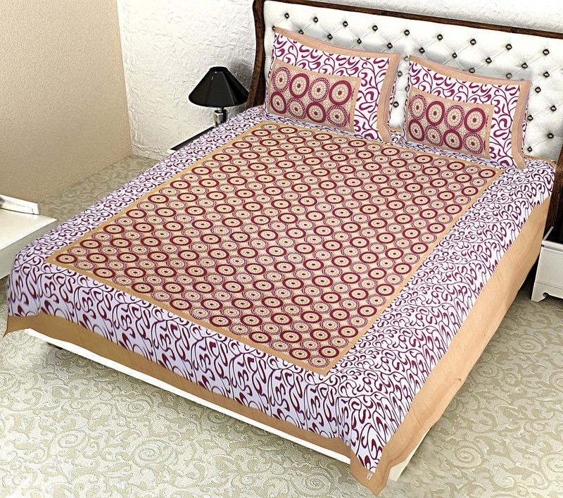 anjali fashion 150 TC Cotton Double Jaipuri Prints Flat Bedsheet  (Pack of 3, Multicolor)