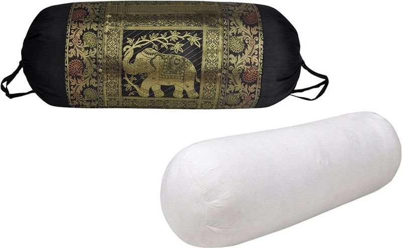 Lal Haveli Polyester Fibre Plain Pillow With Abstract Cover Bolster Pack of 1  (Black)