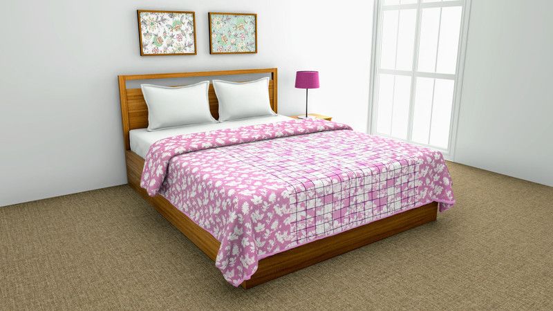 Sanvee Checkered Double Dohar for AC Room  (Cotton, Pink)