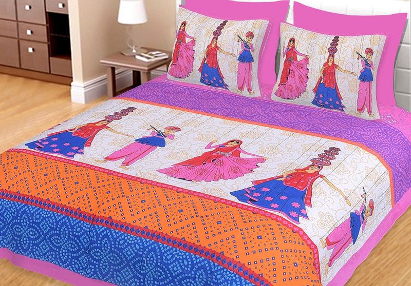Sonal Textiles 140 TC Cotton Queen Printed Flat Bedsheet  (Pack of 1, Pink)
