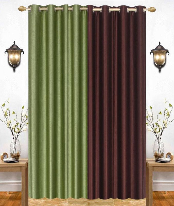 India Furnish 153 cm (5 ft) Polyester Semi Transparent Window Curtain (Pack Of 2)  (Plain, Brown & Green)
