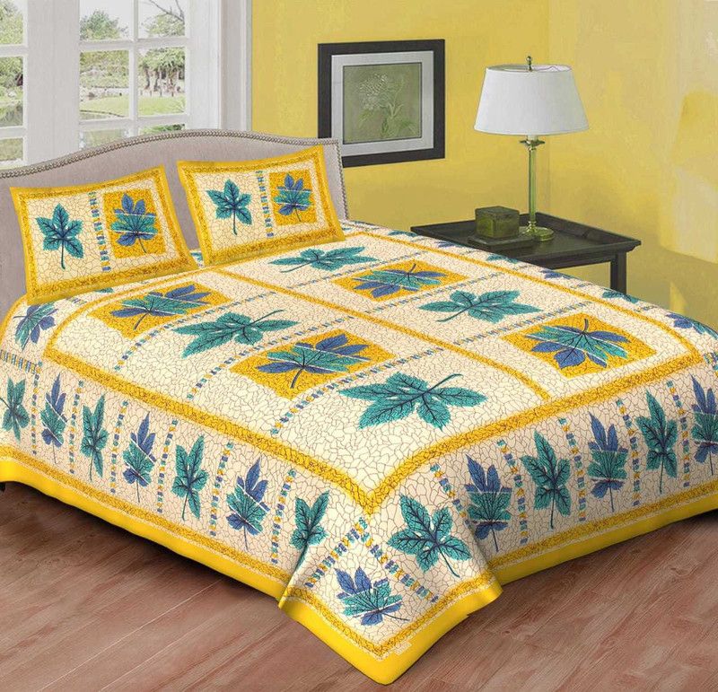 NEW FAB 144 TC Polycotton Double Floral Flat Bedsheet  (Pack of 1, Yellow)