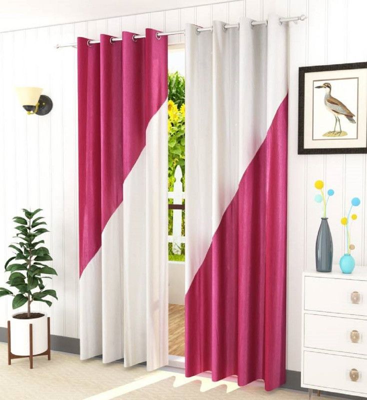 Flossy 214 cm (7 ft) Polyester Semi Transparent Door Curtain (Pack Of 2)  (Solid, Pink)