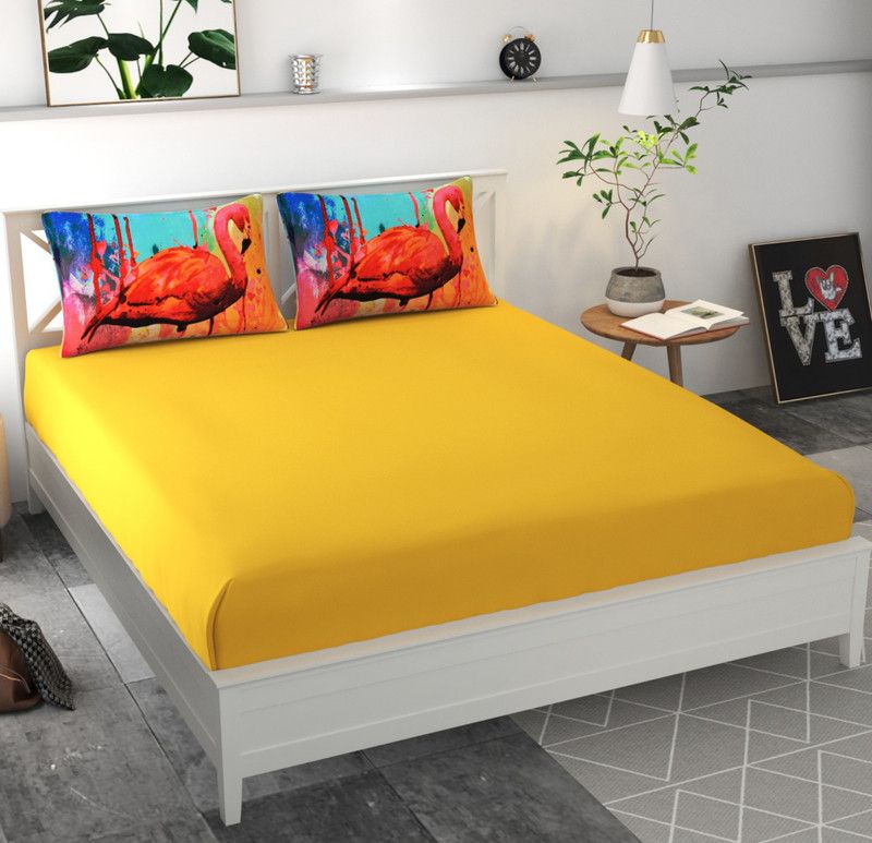 CATYPOPA 300 TC Microfiber Double Solid Flat Bedsheet  (Pack of 1, Yellow)