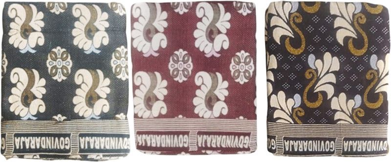 amman textiles 180 TC Cotton Queen Self Design Flat Bedsheet  (Pack of 3, Multi125)