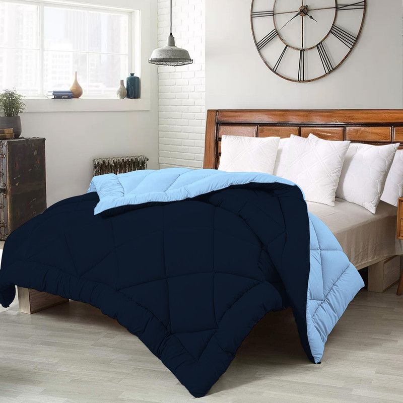 CRAZY WORLD Solid Double Comforter for Mild Winter  (Microfiber, Navy & Sky Blue)