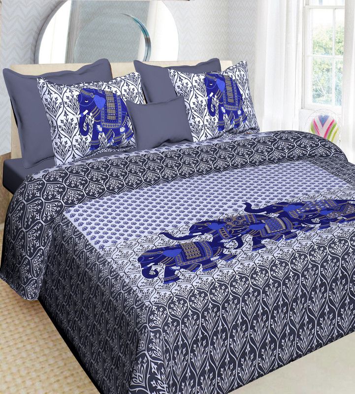 E-Wish Box 144 TC Cotton Double Jaipuri Prints Flat Bedsheet  (Pack of 1, Multicolor7)