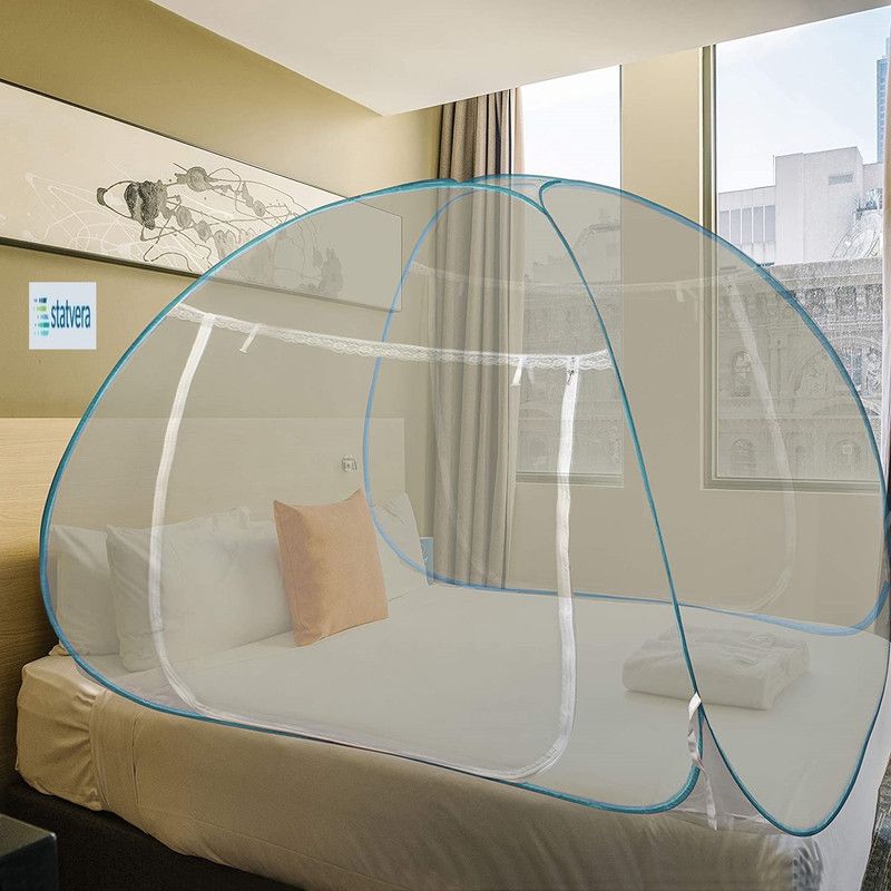statvera Polyester Adults Washable sMosquito Net, Polyester Foldable King Size Bed,Double Bed,Queen Size Bed with Free Saviours(Suitable for 6ft x 6ft to 6.9ft x 6.9ft) - Whitetat Mosquito Net  (Blue, Tent)