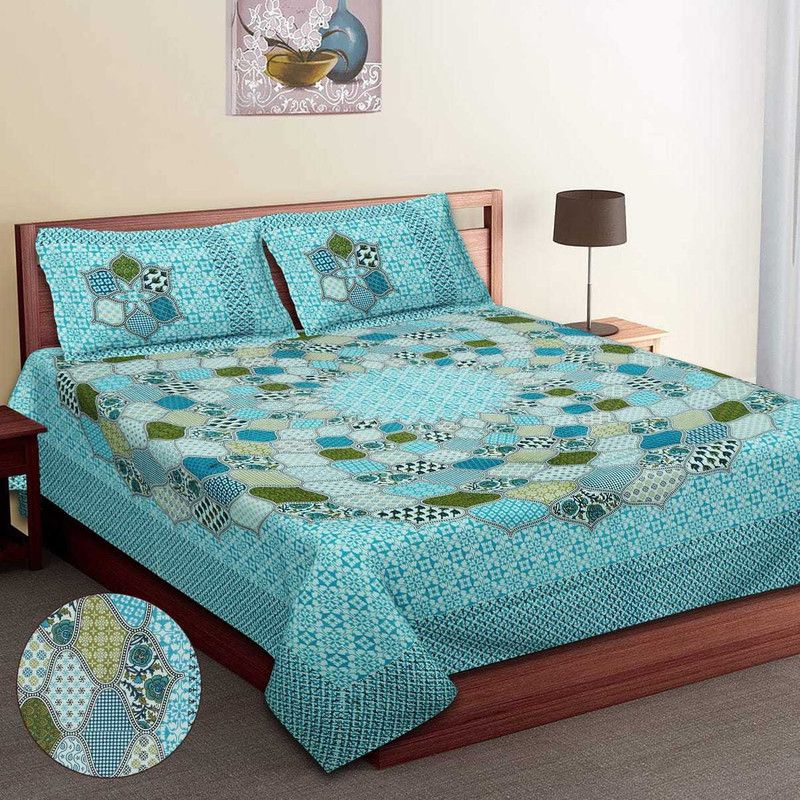 Rx Lifestyle 200 TC Cotton Double Floral Flat Bedsheet  (Pack of 1, Blue)