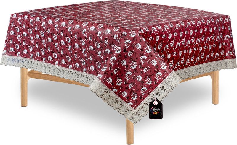 STYLISTA Floral 6 Seater Table Cover  (Maroon, PVC)
