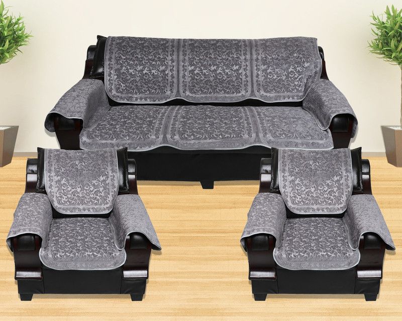 KINGLY Velvet Floral Sofa Cover  (Black Pack of 12)