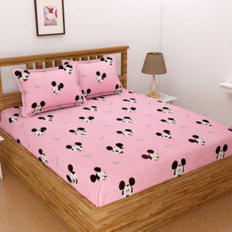 240 TC Cotton Double Printed Bedsheet  (Pack of 1, pink)