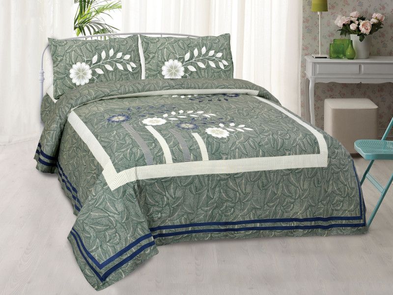 Shree Radhe Creations 200 TC Cotton King Jaipuri Prints Flat Bedsheet  (Pack of 1, Green)