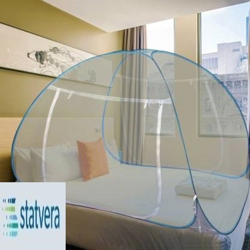 statvera Polyester Adults Washable Queen Size Mosquito net for double bed Mosquito Net  (White and Blue, Bed Box)