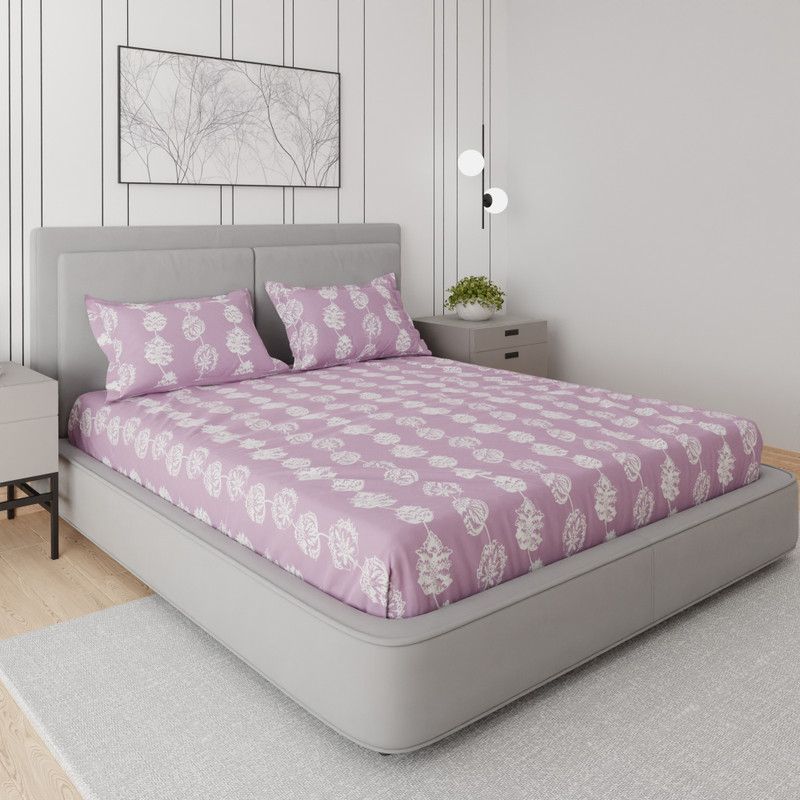 Bichhawan by Twinkle 190 TC Cotton Queen Floral Flat Bedsheet  (Pack of 1, Purple)