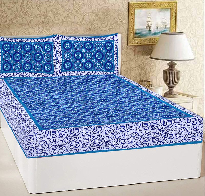 DHAKAD 104 TC Cotton Double Floral Flat Bedsheet  (Pack of 1, Green)