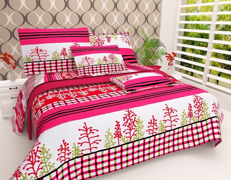 Twinkle Star's 140 TC Polyester Double Printed Flat Bedsheet  (Pack of 1, Pink)