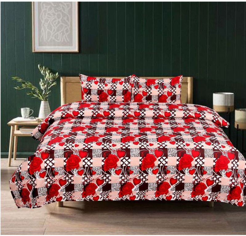 NAYRA FAB 280 TC Microfiber Double 3D Printed Flat Bedsheet  (Pack of 1, Red)