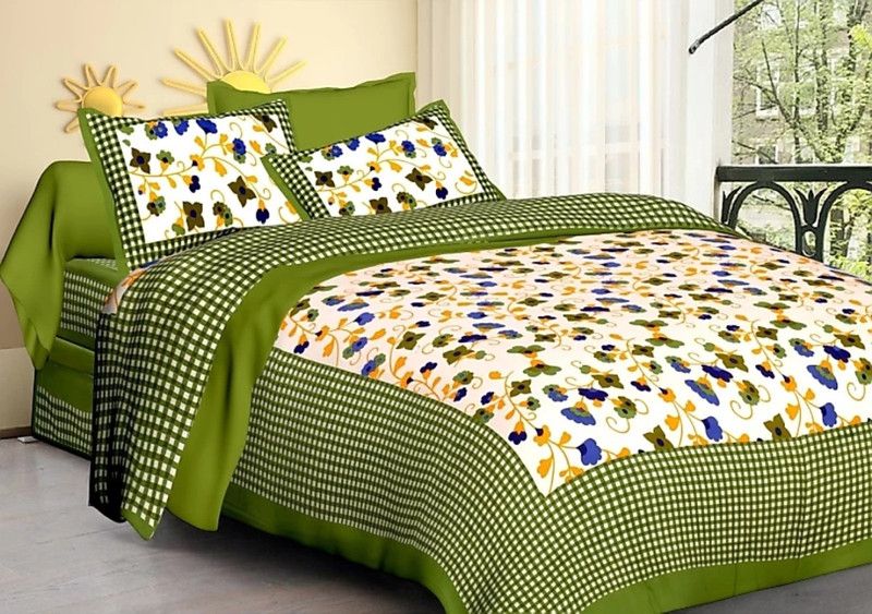 Dada Prints 250 TC Cotton Double Printed Flat Bedsheet  (Pack of 1, Green)