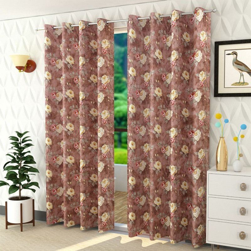 MSD Decor Hub 152 cm (5 ft) Polyester Blackout Window Curtain (Pack Of 2)  (Printed, Red)