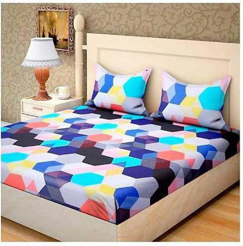 DBCreativehub 144 TC Polycotton Double Geometric Flat Bedsheet  (Pack of 1, Multicolor)