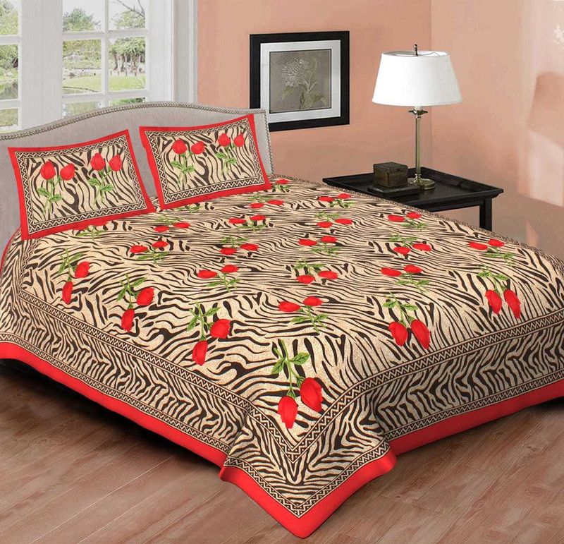 144 TC Cotton Double Jaipuri Prints Bedsheet  (Pack of 1, Red)